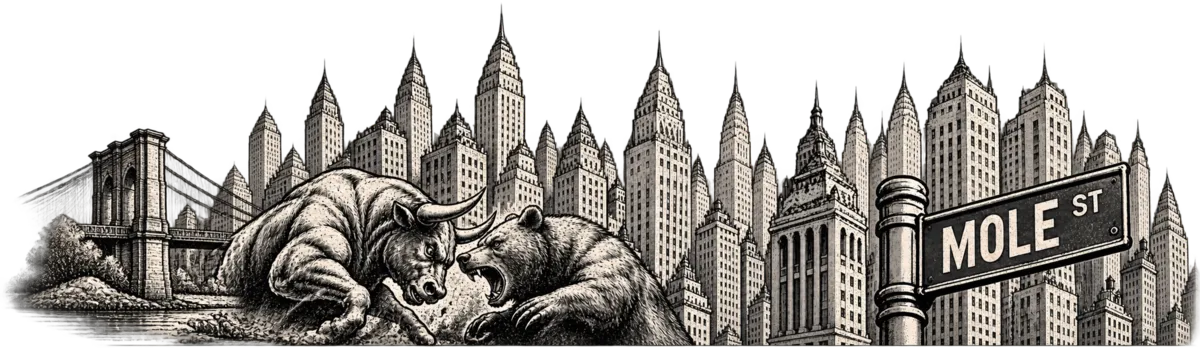 Mole Street skyline with bull and bear